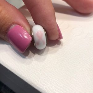 Pandora Murano glass charm- breast cancer ribbon